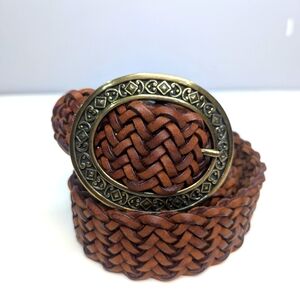Brighton Braided Brown Leather Woven Y2K Gold Color Buckle Boho Belt Mar…